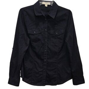 Michael Kors Classic Long Sleeve Button Up Shirt Size Large Black Office Career